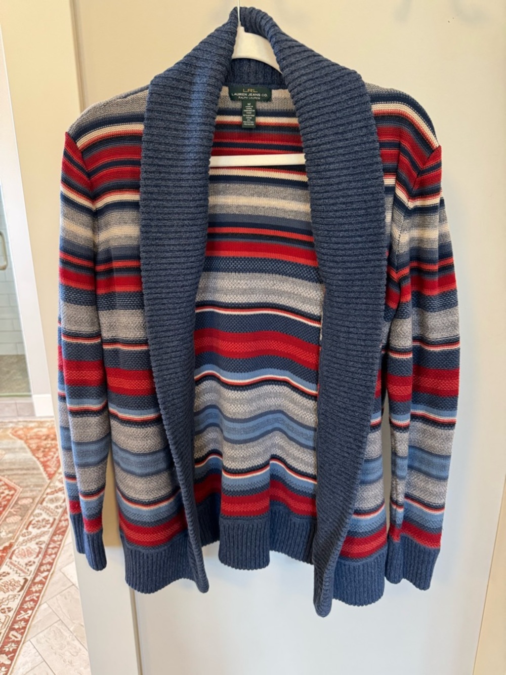 Ralph Lauren Striped Shawl-Cardigan in Blue and Red